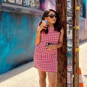 Red and white dress with pockets